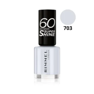Vernis Rimmel London 60 Seconds Super Shine, séchage ultra rapide en 1 minute, couleur intense et brillance, disponible chez Cosminty Réunion (974)