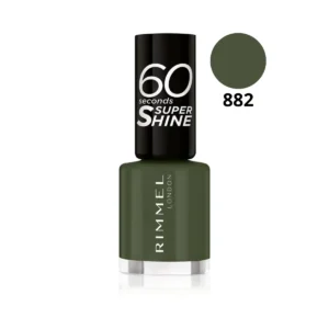 Vernis Rimmel London 60 Seconds Super Shine, séchage ultra rapide en 1 minute, couleur intense et brillance, disponible chez Cosminty Réunion (974)