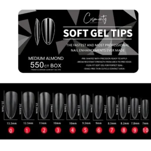 Boîte de capsules capsules Soft Gel Tips Cosminty forme amande moyenne Medium Almond 550 pièces avec guide des tailles, matériel pose américaine La Réunion 974.
