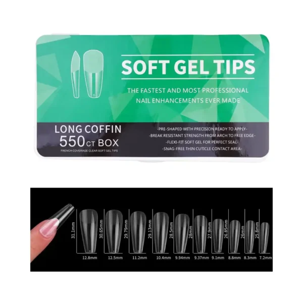 Long coffin Boîte de capsules américaines professionnelles Cosminty, pose express gel-x haute résistance, matériel onglerie disponible à La Réunion (974).