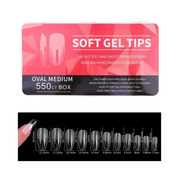 Oval medium Boîte de capsules américaines professionnelles Cosminty, pose express gel-x haute résistance, matériel onglerie disponible à La Réunion (974).