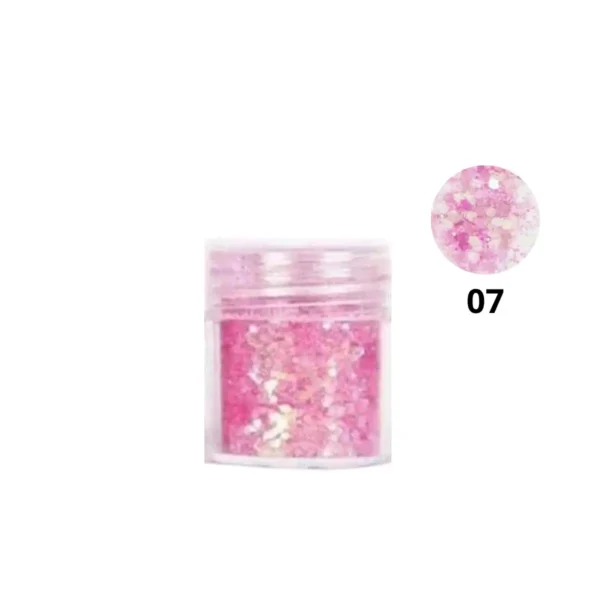 Pot de paillettes nail art ultra-brillantes Cosminty, reflets holographiques pour décoration d'ongles, matériel professionnel disponible à La Réunion (974).