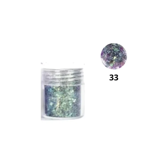 Pot de paillettes nail art ultra-brillantes Cosminty, reflets holographiques pour décoration d'ongles, matériel professionnel disponible à La Réunion (974).