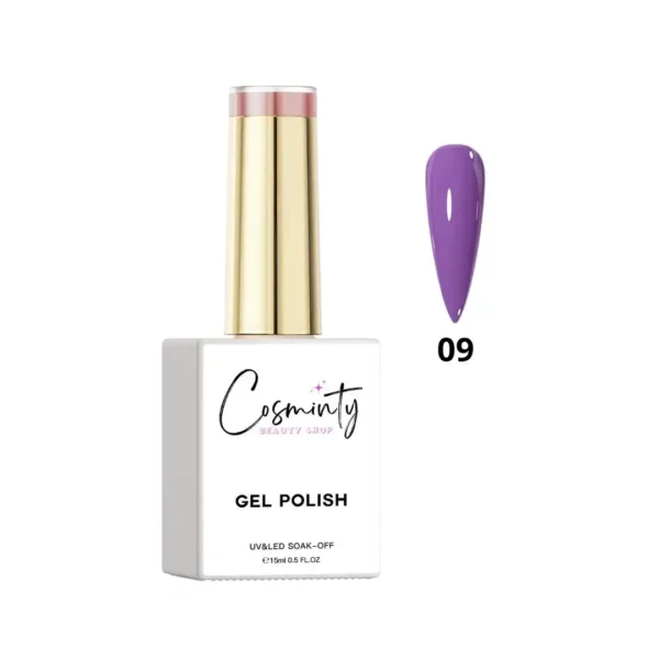 Flacon de vernis semi-permanent professionnel Cosminty, haute pigmentation et tenue 3 semaines, disponible en livraison rapide à La Réunion.