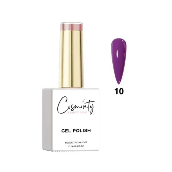 Flacon de vernis semi-permanent professionnel Cosminty, haute pigmentation et tenue 3 semaines, disponible en livraison rapide à La Réunion.