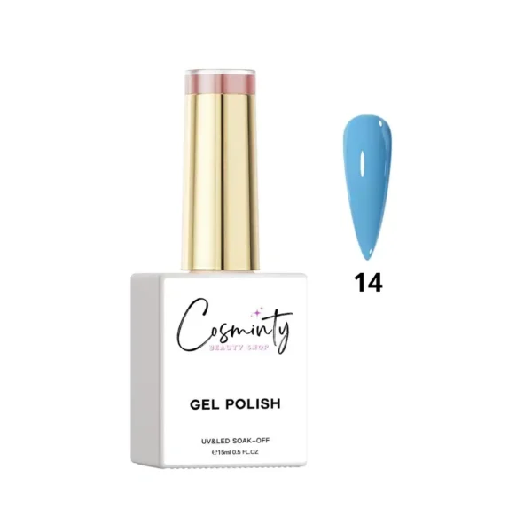 Flacon de vernis semi-permanent professionnel Cosminty, haute pigmentation et tenue 3 semaines, disponible en livraison rapide à La Réunion.