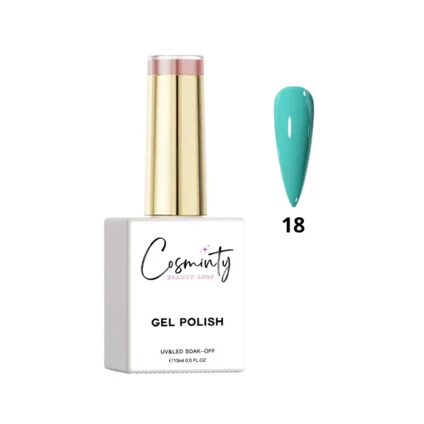 Flacon de vernis semi-permanent professionnel Cosminty, haute pigmentation et tenue 3 semaines, disponible en livraison rapide à La Réunion.