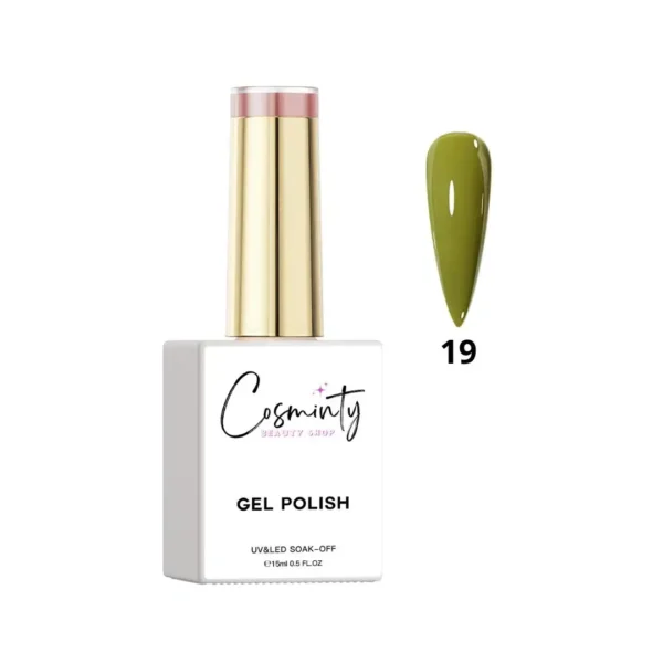Flacon de vernis semi-permanent professionnel Cosminty, haute pigmentation et tenue 3 semaines, disponible en livraison rapide à La Réunion.