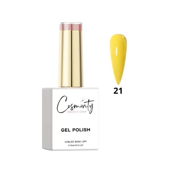 Flacon de vernis semi-permanent professionnel Cosminty, haute pigmentation et tenue 3 semaines, disponible en livraison rapide à La Réunion.