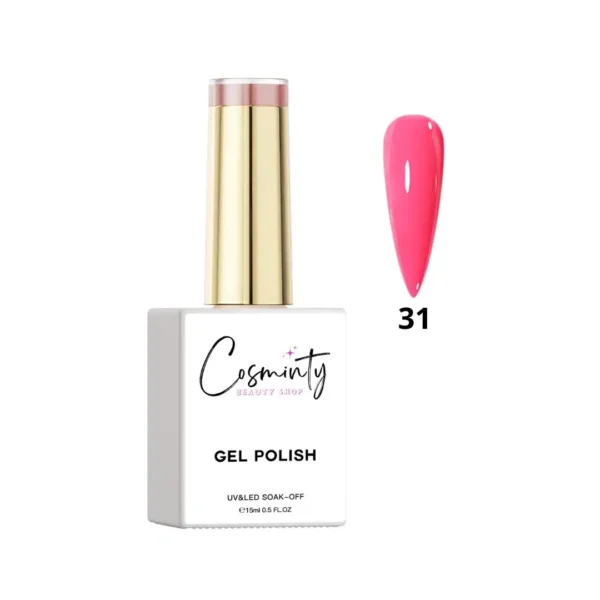 Flacon de vernis semi-permanent professionnel Cosminty, haute pigmentation et tenue 3 semaines, disponible en livraison rapide à La Réunion.