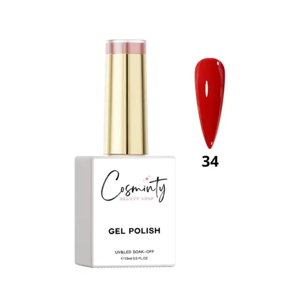 Flacon de vernis semi-permanent professionnel Cosminty, haute pigmentation et tenue 3 semaines, disponible en livraison rapide à La Réunion.