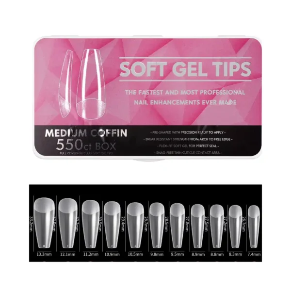 Medium coffin Boîte de capsules américaines professionnelles Cosminty, pose express gel-x haute résistance, matériel onglerie disponible à La Réunion (974).