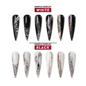 Ongles décorés avec un design abstrait en gel blanc et noi