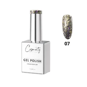 Vernis semi-permanent Glitter pailleté collection Cosminty, haute brillance et couvrance maximale, exclusivité onglerie Cosminty La Réunion.