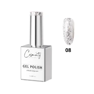 Vernis semi-permanent Glitter pailleté collection Cosminty, haute brillance et couvrance maximale, exclusivité onglerie Cosminty La Réunion.