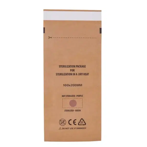 sac sterilisation 100*200 Vue rapprochée de sachets de stérilisation papier médical, format 100 x 200 mm, pour la désinfection d'outils de manucure.