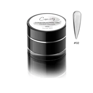 Pot de gel de construction Cosminty 30ml, référence #02, présenté avec un échantillon d'ongle assorti, Cosminty Réunion."