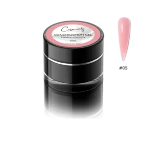 Pot de gel de construction Cosminty 30ml, référence #05, présenté avec un échantillon d'ongle assorti, Cosminty Réunion.