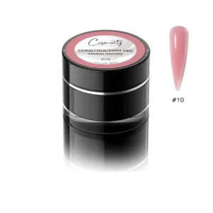 Pot de gel de construction Cosminty 30ml, référence #10, présenté avec un échantillon d'ongle assorti, Cosminty Réunion.