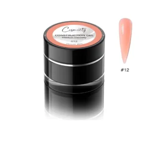 Pot de gel de construction Cosminty 30ml, référence #12, présenté avec un échantillon d'ongle assorti, Cosminty Réunion."