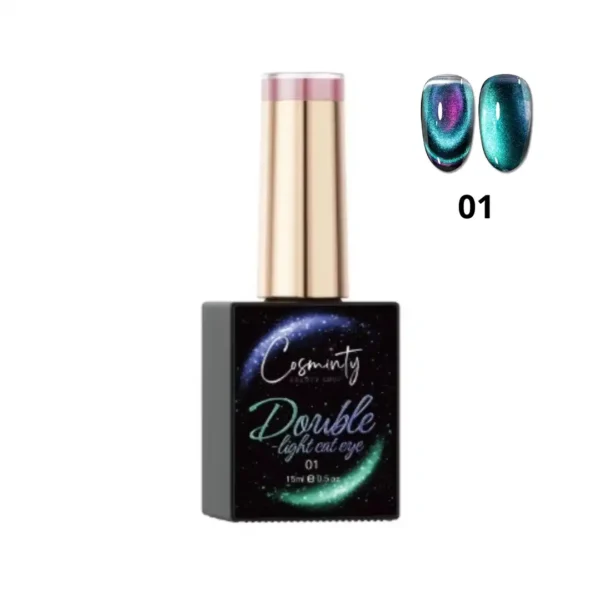 Ongles cat eye vert et bleu, effet œil de chat magnétique, nail art scintillant