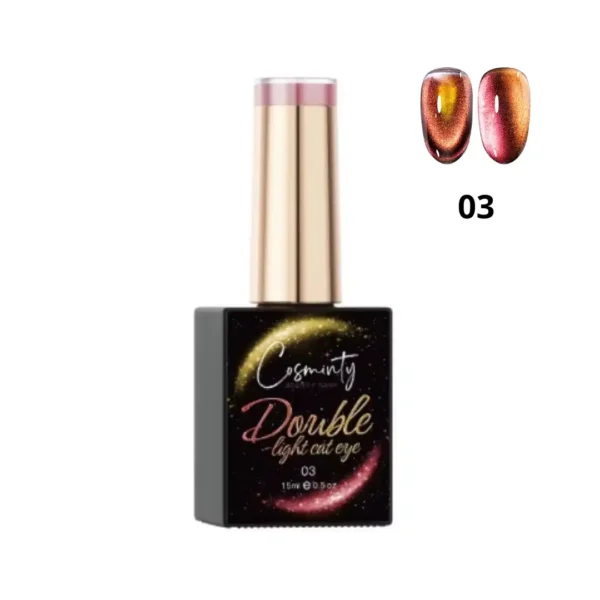 Manucure effet cat eye aux nuances de jaune doré et orange ambré avec reflets magnétiques