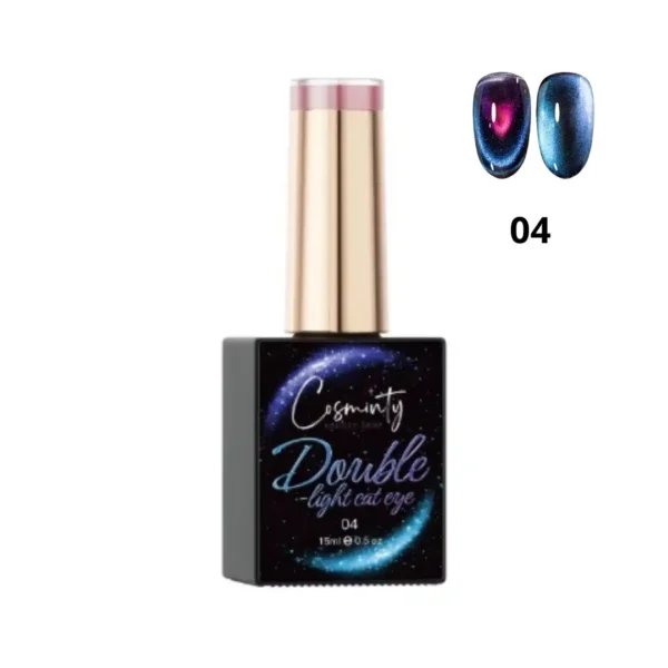 Manucure effet cat eye magnétique aux reflets rose fuchsia et bleu électrique sur ongles longs