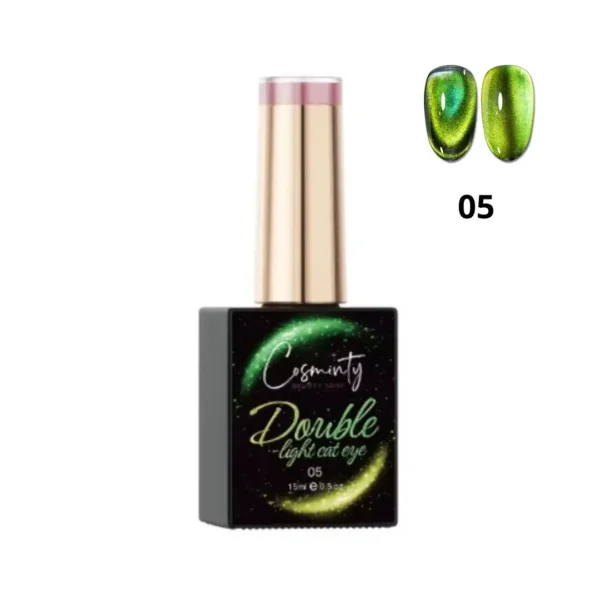 Manucure nail art effet Cat Eye vert émeraude aux reflets magnétiques intenses sur ongles