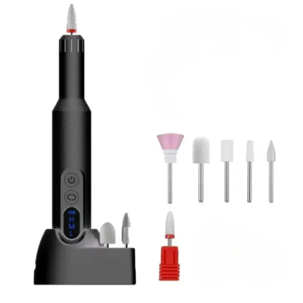 Ponceuse à ongles portable sans fil rechargeable avec socle et écran digital déclinaisons blanc rose noir, Cosminty matériel onglerie La Réunion 974.