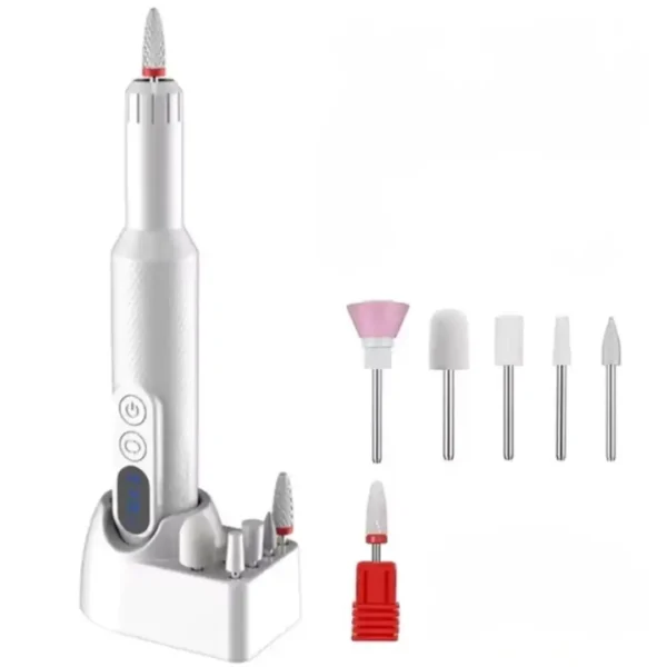 Ponceuse à ongles portable sans fil rechargeable avec socle et écran digital déclinaisons blanc rose noir, Cosminty matériel onglerie La Réunion 974.