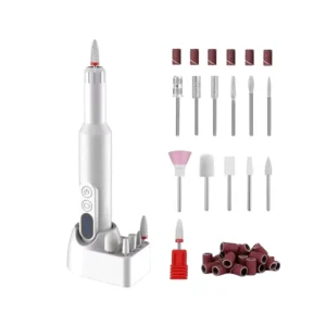 Lime à ongles électrique blanche de précision pour le soin des cuticules et le polissage.