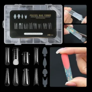 Boîte de 288 capsules Popits pour extension d'ongles en plastique, comprenant différentes tailles et formes variées pour manucure professionnelle