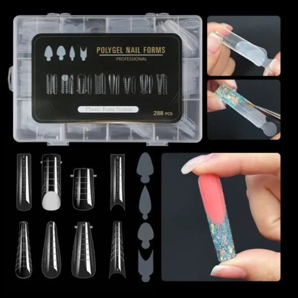 nail forms 288pcs _resultat Boîte de 288 capsules Popits pour extension d'ongles en plastique, comprenant différentes tailles et formes variées pour manucure professionnelle
