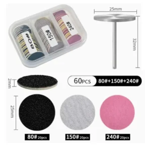 Kit Podo Disque professionnel avec embout ponceuse en acier et boîtes de disques abrasifs grains 80, 150 et 240 pour pédicure - Cosminty Réunion.