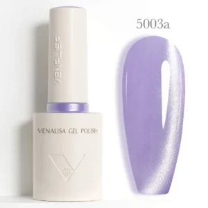 Flacon de vernis semi-permanent Venalisa Cat Eye 10ml avec pinceau applicateur, montrant des reflets magnétiques bleus et violets profonds, matériel onglerie professionnel Cosminty La Réunion.