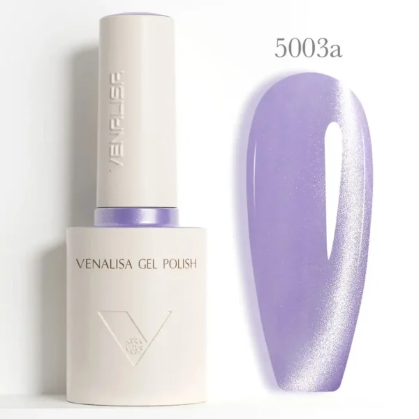 Flacon de vernis semi-permanent Venalisa Cat Eye 10ml avec pinceau applicateur, montrant des reflets magnétiques bleus et violets profonds, matériel onglerie professionnel Cosminty La Réunion.