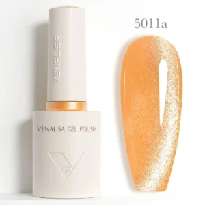 Flacon de vernis semi-permanent Venalisa Cat Eye 10ml avec pinceau applicateur, montrant des reflets magnétiques bleus et violets profonds, matériel onglerie professionnel Cosminty La Réunion.