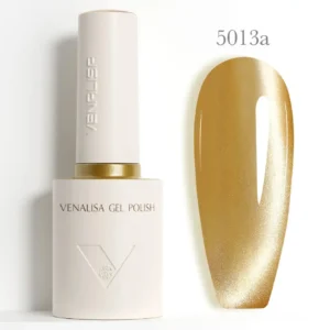 Flacon de vernis semi-permanent Venalisa Cat Eye 10ml avec pinceau applicateur, montrant des reflets magnétiques bleus et violets profonds, matériel onglerie professionnel Cosminty La Réunion.