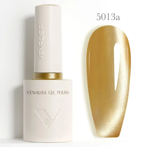 Flacon de vernis semi-permanent Venalisa Cat Eye 10ml avec pinceau applicateur, montrant des reflets magnétiques bleus et violets profonds, matériel onglerie professionnel Cosminty La Réunion.