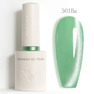 Flacon de vernis semi-permanent Venalisa Cat Eye 10ml avec pinceau applicateur, montrant des reflets magnétiques bleus et violets profonds, matériel onglerie professionnel Cosminty La Réunion.