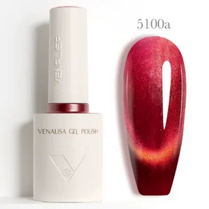Flacon de vernis semi-permanent Venalisa Cat Eye 10ml avec pinceau applicateur, montrant des reflets magnétiques bleus et violets profonds, matériel onglerie professionnel Cosminty La Réunion.