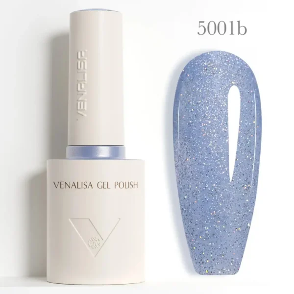 Flacon de vernis semi-permanent Venalisa Glitter 10ml, gros plan sur les paillettes brillantes haute densité, matériel de manucure professionnel disponible chez Cosminty La Réunion