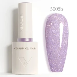 Flacon de vernis semi-permanent Venalisa Glitter 10ml, gros plan sur les paillettes brillantes haute densité, matériel de manucure professionnel disponible chez Cosminty La Réunion.