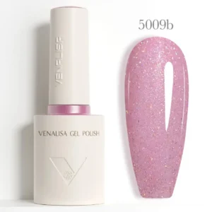 Flacon de vernis semi-permanent Venalisa Glitter 10ml, gros plan sur les paillettes brillantes haute densité, matériel de manucure professionnel disponible chez Cosminty La Réunion.