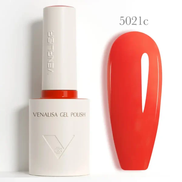 Vernis Semi Permanent 5021C COULEUR INTENSES_resultat Flacon de vernis semi-permanent Venalisa Couleurs Intenses 10ml, texture crémeuse rouge vif haute couvrance, matériel professionnel pour prothésiste ongulaire disponible chez Cosminty La Réunion.