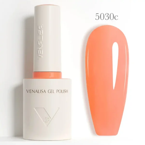 Vernis Semi Permanent 5030C COULEUR INTENSES_resultat Flacon de vernis semi-permanent Venalisa Couleurs Intenses 10ml, texture crémeuse rouge vif haute couvrance, matériel professionnel pour prothésiste ongulaire disponible chez Cosminty La Réunion.