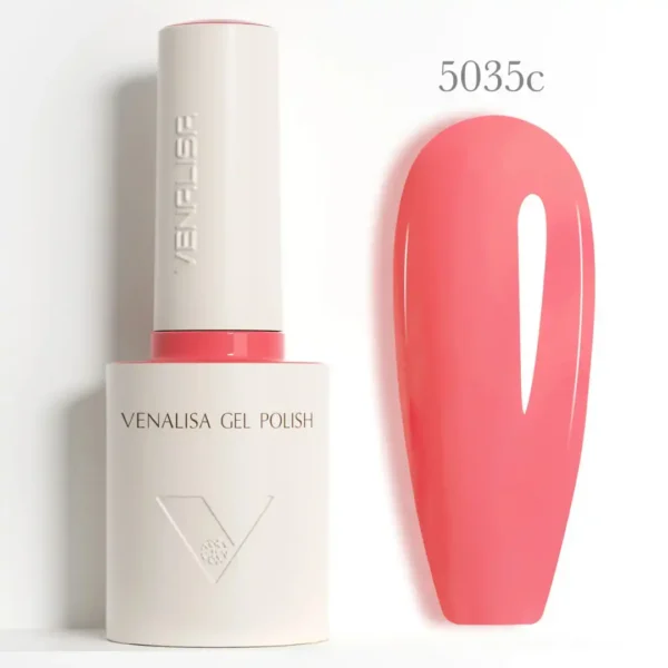 Vernis Semi Permanent 5035C COULEUR INTENSES_resultat Flacon de vernis semi-permanent Venalisa Couleurs Intenses 10ml, texture crémeuse rouge vif haute couvrance, matériel professionnel pour prothésiste ongulaire disponible chez Cosminty La Réunion.
