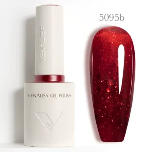 Flacon de vernis semi-permanent Venalisa Glitter 10ml, gros plan sur les paillettes brillantes haute densité, matériel de manucure professionnel disponible chez Cosminty La Réunion.