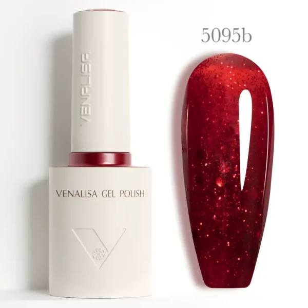 Flacon de vernis semi-permanent Venalisa Glitter 10ml, gros plan sur les paillettes brillantes haute densité, matériel de manucure professionnel disponible chez Cosminty La Réunion.