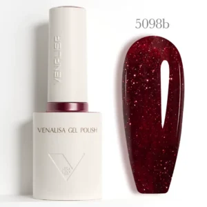 Flacon de vernis semi-permanent Venalisa Glitter 10ml, gros plan sur les paillettes brillantes haute densité, matériel de manucure professionnel disponible chez Cosminty La Réunion.